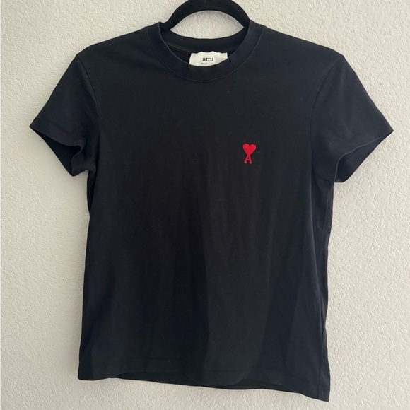Ami De Coeur black T-shirt with red embroidered logo. Size XXS - Picture 6 of 12